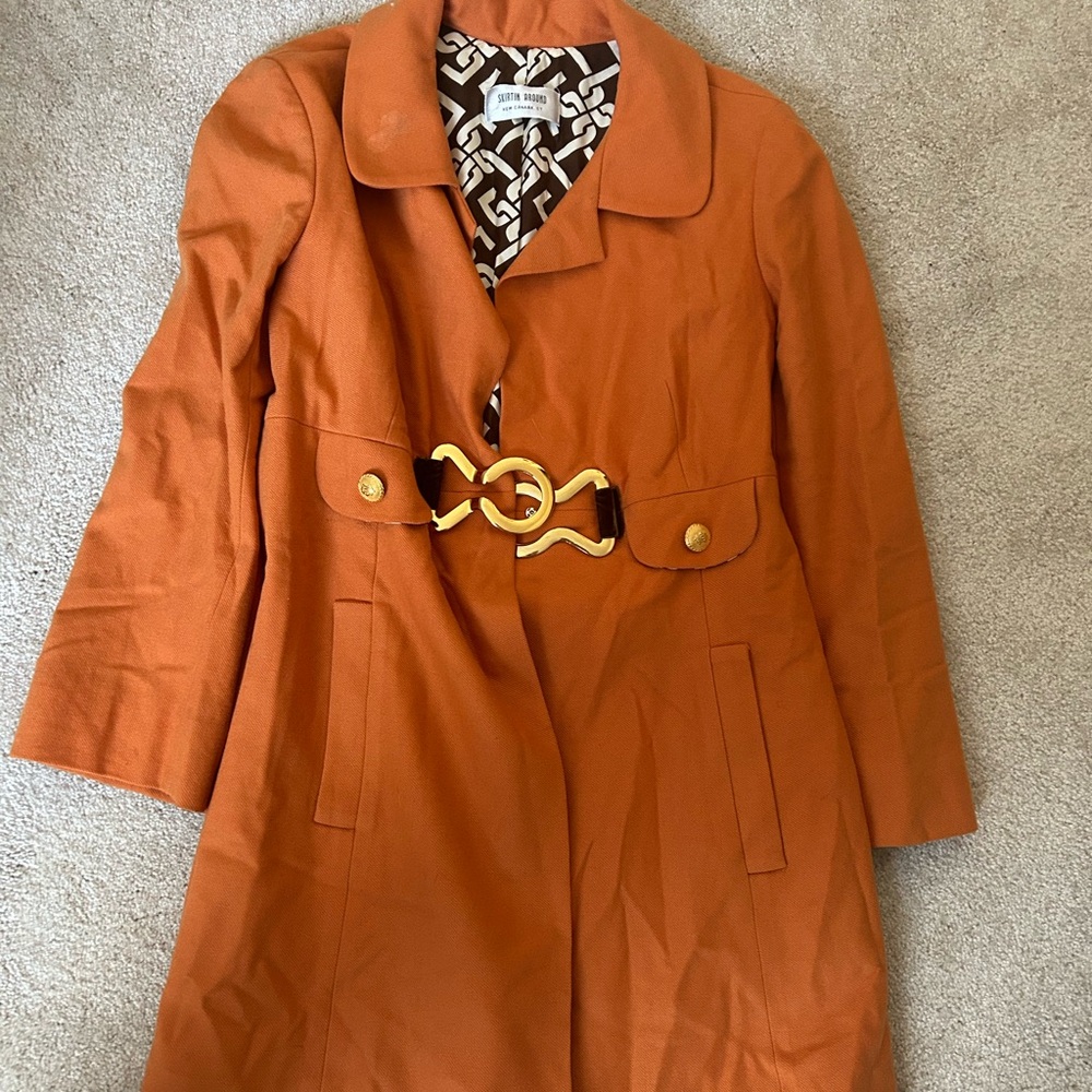 Skirtin Around Orange Trench Coat with Gold Buttons